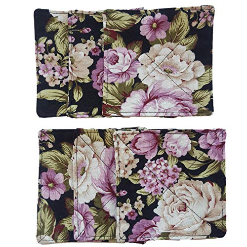 CUSHYSTORE Canvas 2 Layers Coasters Saucers Absorbant Mat Pad Floral Botanical Style Fabric Quilted for Glass Cup Drinking 4", 6 Pack (Night Rose Garden) - color: Night Rose Garden