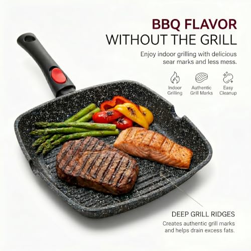 Moss & Stone Grill Pan for Indoor Cooking 11Inch Nonstick Square Grill Pan - style: Square Grill Pan RV-Friendly Design