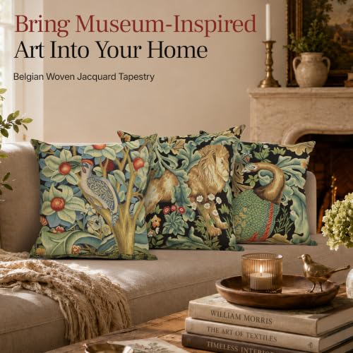 William Morris Lion Tapestry Throw Pillow Cover 18 x 18 in With Zipper - color: Black Lion