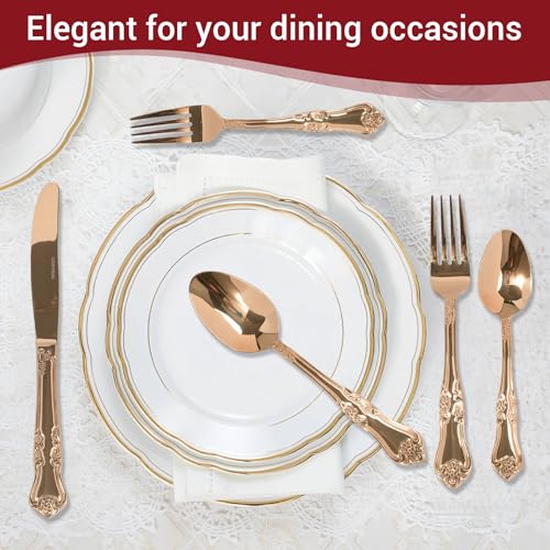 Silverware Set,Stainless Steel Flatware Cutlery Set with Floral Handles,Included Knife Spoon and Fork, Mirror Polished Cutlery Utensil Sets for Home Kitchen Restaurant Wedding, Party - color: Rosegold, size: 20 pieces for 4