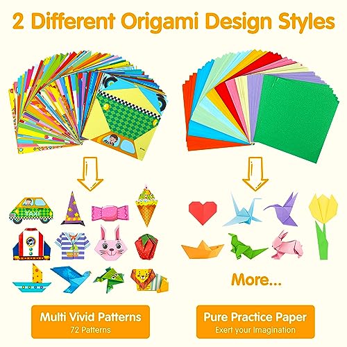 Mocoosy 224 Sheets Origami Paper Kit for Kids Ages 5-8 8-12, Folding Paper Set with Origami Book for Beginners, Art Craft Supplies for Boys Girls 9-12, Travel Game Car Road Trip Activities Toy Gifts - style: Animal/Color Paper