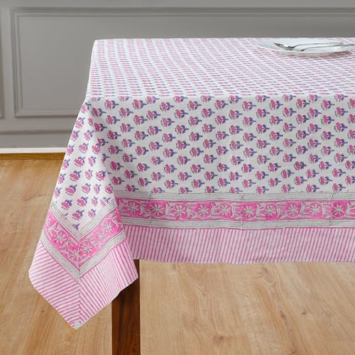 CPC Tablecloth 100% Cotton 72x190 Inch Indian Block Print Rectangle Table Cover, Pink Table Cloth for Weddings, Spring/Summer, Barbeque - Pink Sapphire - color: Pink Sapphire, size: 190" x 72" (Rectangular)