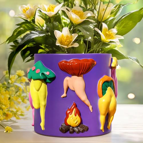 GUGUGO Mushroom Female Body Planters, Unique Dancing Lady Flowers Planter, Cute Quirky Butt Plant Pots for Indoor Plants, Funny Succulent Flower Pot for Home Decor, Eclectic Aesthetic Gift, Purple - color: E, size: 5in