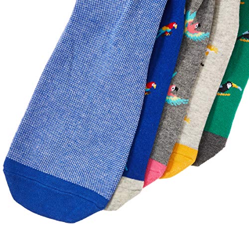 Amazon Essentials Men's Patterned Cotton Dress Crew Socks, 5 Pairs - color: Tropical Birds Pack, size: 8-12