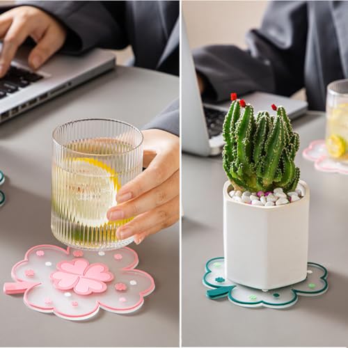 Kawaii Coasters Office Desk Accessories Clover Coasters Set of 2 Desk Decor - size: Small Pink Clover 2pcs