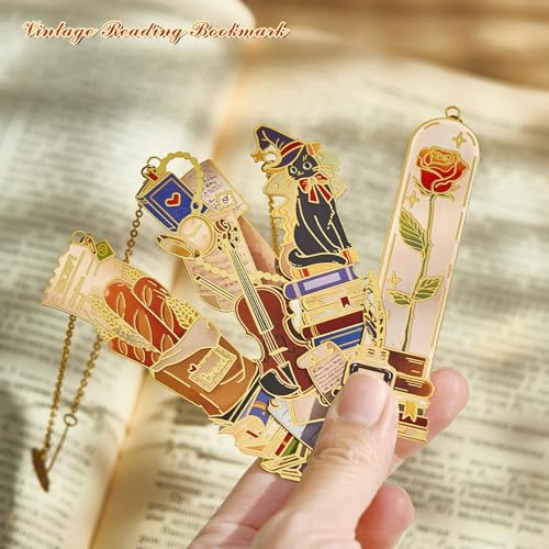 4 PCS Vintage Metal Bookmark, Hand-Drawn Book Marks for Reading Women, Book Lovers Gifts for Teachers Writer - style: Artistic Bookmarks