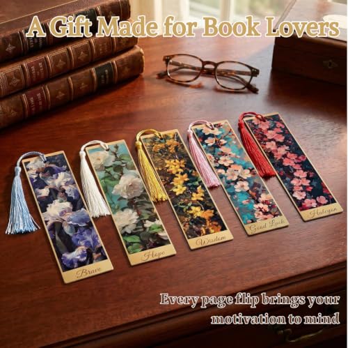 5Pcs Printed Paper Floral Vintage Oil Painting Book Marks with Tassels - color: Set E