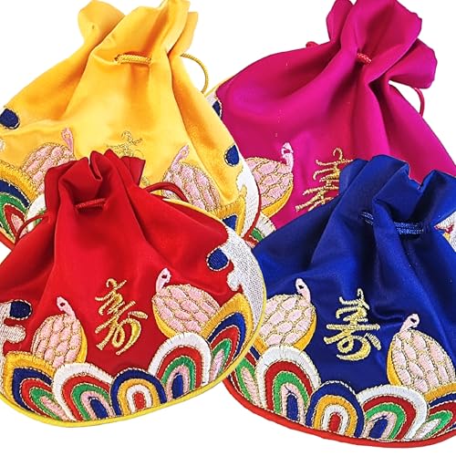 Seoulful Vintage Korean Turtle Blessing Pouch - Traditional Bokjumeoni Lucky Bag with Longevity & Fortune Symbols Embroidered - New Year & Chuseok Gifts (Red) - color: Red