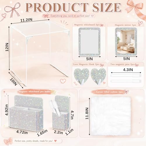 AB Color Bling Locker Accessories Kit for Teen Girls, 10 Pcs Rhinestone Back to School Locker Decor Set with Magnetic Mirror, Whiteboard, Magnetic Pen Holder, Shelf & Rug, School Essentials Gift - color: AB Color