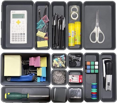 Kutesna 15PCS Interlocking Drawer Organizer, Plastic Desk Organizers Set - color: Black, size: 15 pieces