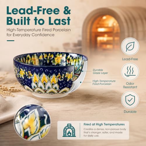 vancasso SIMI 28 oz Cereal Bowls Set of 6, Bohemian Ceramic Soup Bowls - size: 28OZ