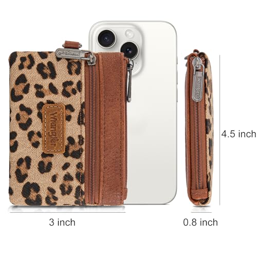 Wrangler Small Wallet for Women Leopard Print Wristlet Wallets Mini Change Pouch Brown - color: Leopard Print Brown