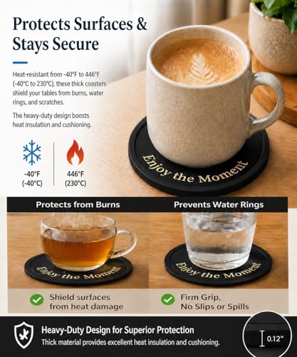 HiramWare Silicone Coasters Set of 6, Premium Drink Coaster with Holder, Non-Slip, Non-Stick, Dishwasher Safe, Perfect for Hot and Cold Drinks, Protect Your Desks and Tables(6 Black) - color: Black
