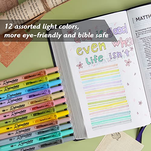 WRITECH Retractable Highlighters Bible Set: Pastel Colors Chisel Tip 12ct - color: Bible Set, size: 1 Count (Pack of 12)