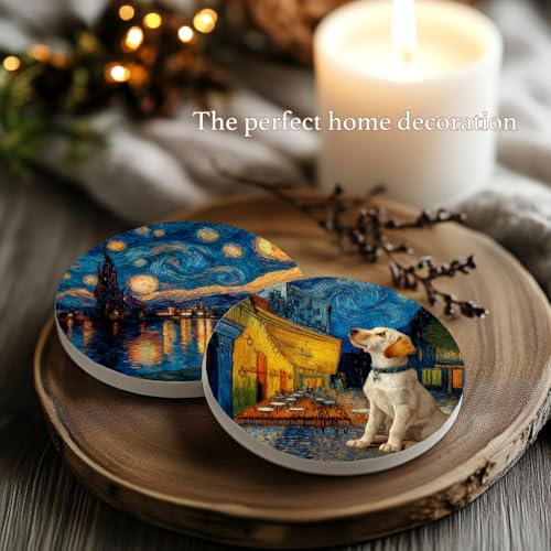 Nikyi 6 Pcs Cute Labrador Retriever Dog Ceramic Absorbent Coasters, Round Drink Coaster with Metal Holder and Cork Base, for Coffee Table Kitchen Bedroom Living Office Desk Home Decor or Gifts - color: Cute Labrador Retriever Dog