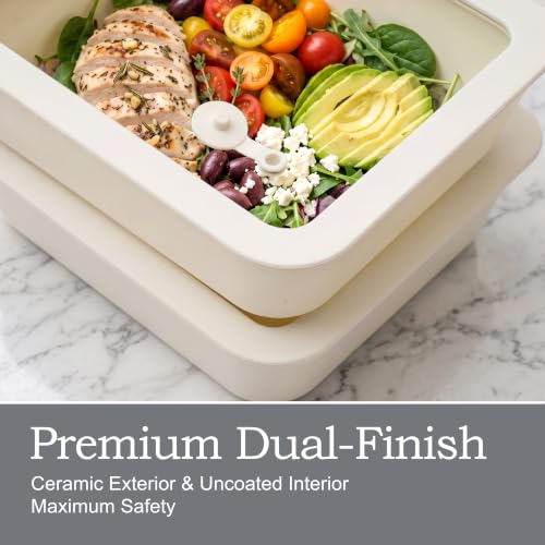 Urban Green Ceramic Coated Glass Food Storage Container with Airtight Glass Lid, Large Rectangle Meal Prep Container, 87oz, Microwave and Oven Safe Non-Toxic Lunch Box, Cream color - color: Coconut Cream -1RL