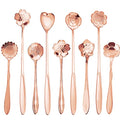 9 Pcs Flower Spoon Coffee Teaspoon, ESRISE Stainless Steel Tea Spoon (Rose Gold) - color: Rose Gold