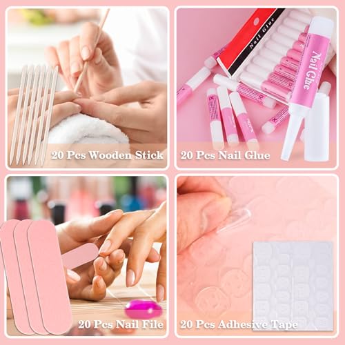 Press On Nail Tool Kit Nail Prep Kit Packaging (20pcs in Pink) - size: 20pcs in pink
