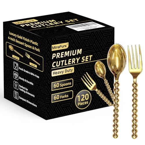 Premium Gold Mini Dessert Utensils Set - 120-Piece (60 Forks & 60 Spoons) - color: 120pcs Gold Set