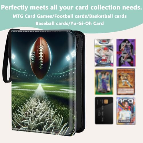 Trading Card Binder, 4 Pockets 400 Card Holder Collector Album with 50 Removable Sleeves, Portable Trading Collection Album for photocard kpop mtg/TCG Game Football Sports Cards, Cool Football
