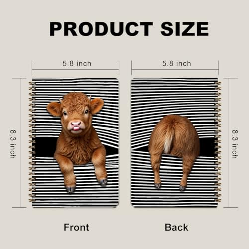 2 Pcs Funny Highland Cow A5 Spiral Notebook 160 Pages, Cow Gifts for Women - color: Multicolour 0033
