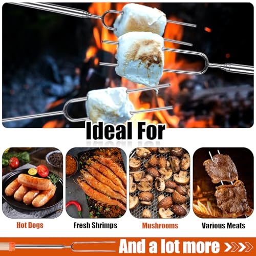 Briout Extendable Stainless Steel Roasting Sticks - Smores Sticks for Fire Pit Long 32 Inch, Smore Skewers Hot Dog Fork Campfire Accessories, Camping Essentials for S'mores - 10 Pack