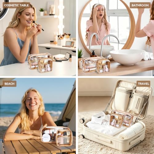WLLWOO 2pcs Clear Makeup Bag Mini Cosmetic Pouch Travel Toiletry Organizer - color: 2pcs-Brown