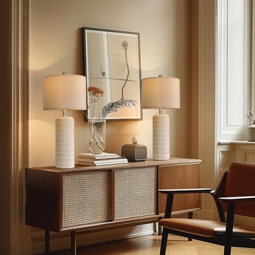 PoKat 27.5'' Tall Table Lamps for Living Room Set of 2, Ceramic Bedroom Lamps for Night Stands, Modern Bedside Lamps for Bedroom Living Room, Nightstand Lamps for End Table, Hallway, Gold and White - color: White and Gold