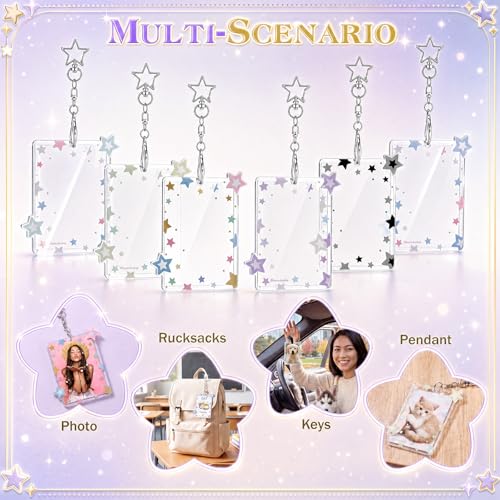 Geyoga 12 Star Photocard Holder with Metal Chain Transparent Y2K Charm 3" - style: Star