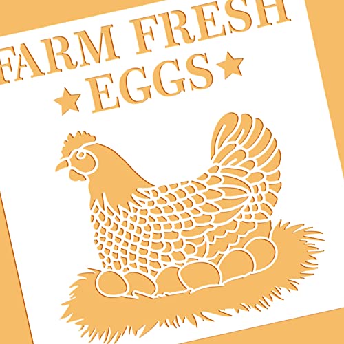 BENECREAT 12x12inch Hen Pattern Plastic Painting Stencils, Farm Fresh Eggs Large Reusable Stencil Template for Painting on Scrapbook Fabric Tiles Floor Wood - color: Hen