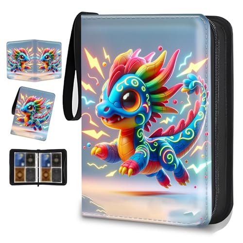 4 Pocket Trading Card Binder, Holds 400 Cards, Zipper Binder - color: Little Flying Dragon