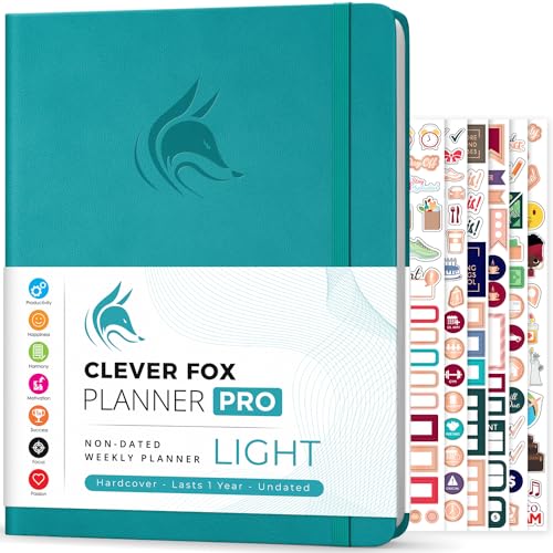 Clever Fox Planner PRO Light, Undated Weekly Planner, 8.5x11, Turquoise - color: Turquoise (Undated), size: A4 (8.5" x 11") Light Version