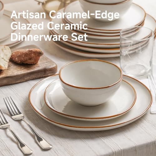 Stoneware Dinnerware Sets for 8, Reactive Glaze Plates and Bowls, White - color: White, size: Service for 8-24Pcs