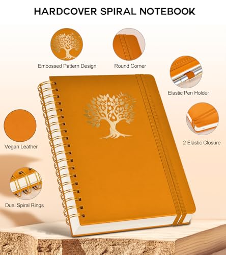 PERCUN Spiral Notebook 300 Numbered Lined Pages Hardcover Journal 8.5"x11" - color: Orange, size: A4 size (8.5in x 11.5in)