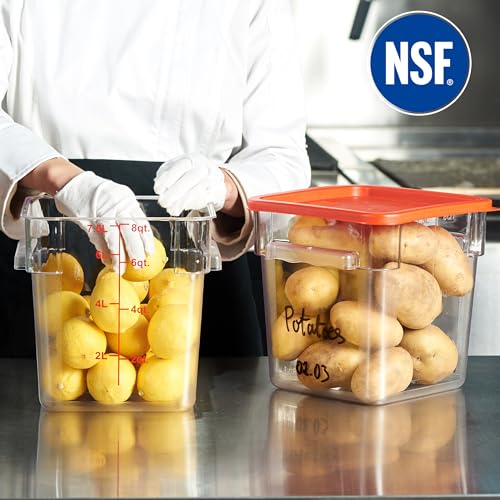 CURTA 4 Pack Food Storage Container with Red Lid - NSF Listed Commercial Grade in 8.0 Qt - Square, Clear, Polycarbonate - color: 8.0 Qt 4-Pack(Red Lids)