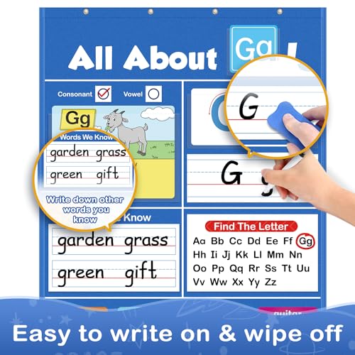 Torlam Alphabet Learning Pocket Chart Alphabet Wall Chart ABC Flash Cards Learning Games, Handwriting Practice Letter Tracing for Kids Homeschool Preschool Kindergarten Learning Activities Must Haves