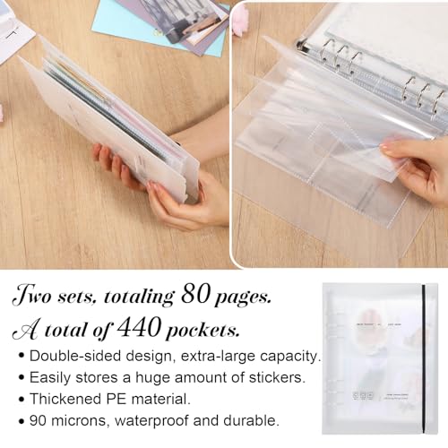 2 Pcs A5 Sticker Storage Album, Reusable Sticker Organizer Binder, A5 Photocard Holder Binder Book, Stickers Organization Collecting Book with 3 Different Sized Pockets