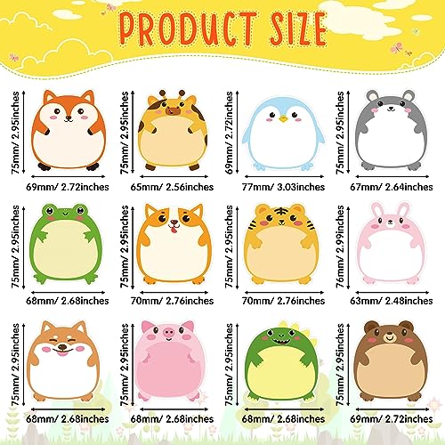 Seajan 48 Pcs Cartoon Animal Sticky Notes 1440 Sheets Self Sticky Memo Pads