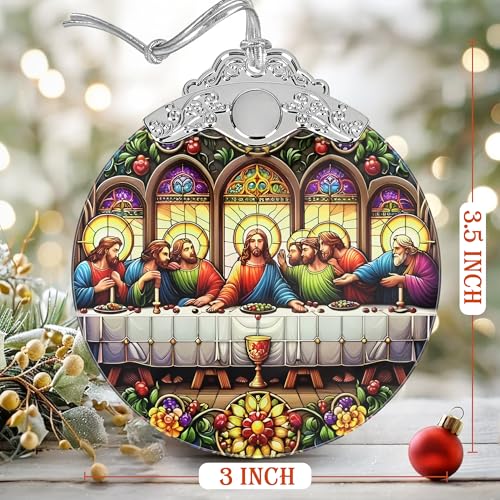 Last Supper Christmas Ornaments, 3" Stained Glass Christmas Decor, Christmas Tree Ornaments, Christmas Tree Decorations, Gift for Religious Believers, Perfect for Holiday Party, Tree, Home Decor - color: Last Supper