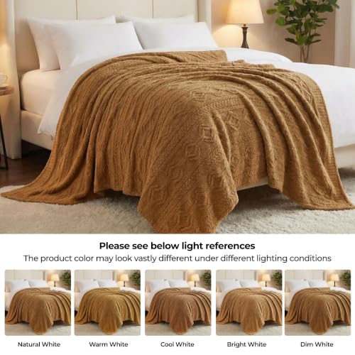 SUPERIOR Fleece Boho Jacquard Blanket, Decorative Blankets for Bedroom, Sofa, Fuzzy, Plush, Fluffy, Soft, Cute Room Decor, Beautiful Cover, Comfort Essentials, Arctic Collection, Throw XL, Camel - color: Camel, size: Throw XL