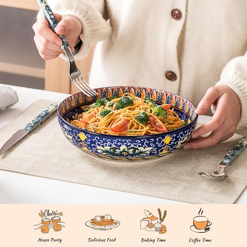 Henten Home Ceramic 50 oz Pasta Bowls, Shallow Soup Bowl Set of 2 - color: Set B