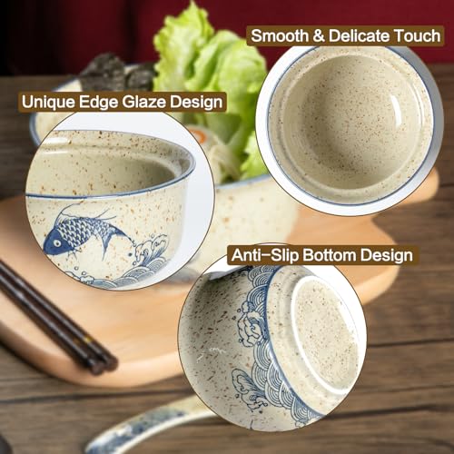 Ceramic Ramen Bowl Set Ramen Noodle Bowl with Lid 27oz Japanese Retro Style Soup, Pho, Udon Bowls, Matching Spoons and Chopsticks for Microwave & Dishwasher Safe, Fish - color: Fish, size: 1 PC