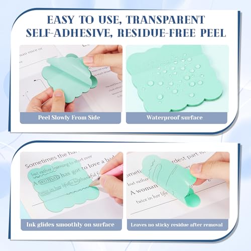 Eaasty 400 Sheets Transparent Sticky Notes 8 Pads Scalloped, Soft Morandi - color: Light Color