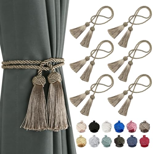 BEL AVENIR 6 Pack Handmade Rope Tassel Curtain Tiebacks - color: Flaxen, size: 6 Pack