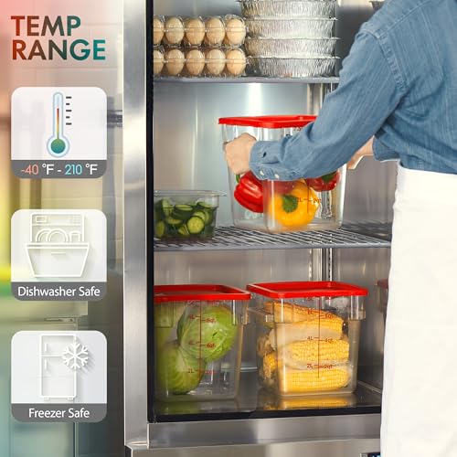 CURTA 8-Pack 6 Qt NSF Clear Polycarbonate Food Storage Containers with Red Lids - Square, Commercial-Grade, Freezer & Dishwasher Safe, Stackable - color: 6.0 Qt 8-Pack(Red Lids)