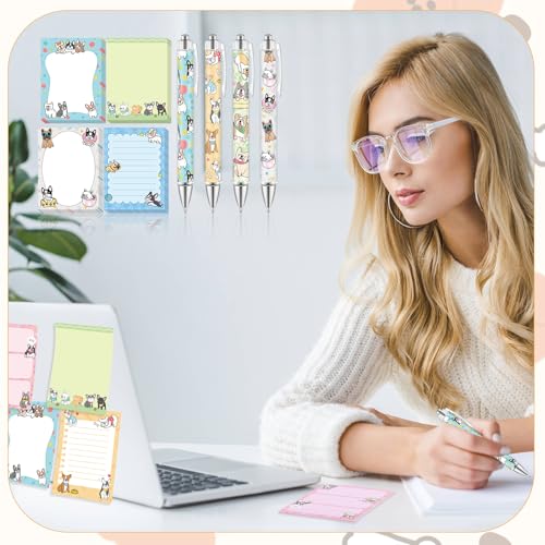 Dispowreath 24 Pcs French Bulldog Puppies Sticky Notes with Pens Christmas Cute Gifts Notepad Memo Note Pads Self Adhesive Kawaii Dog Black Ink Ballpoint Pen for Frenchie Lovers Office School Supplies - style: Bulldog