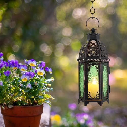 Christmas Decorations for Home, 11’’ Medium Size Vintage Metal Hanging&Tabletop Candle Holder Decor, Halloween Ramadan Decorations for Indoor Outdoor Porch Patio (Green) - color: Green - 11''h, size: Medium