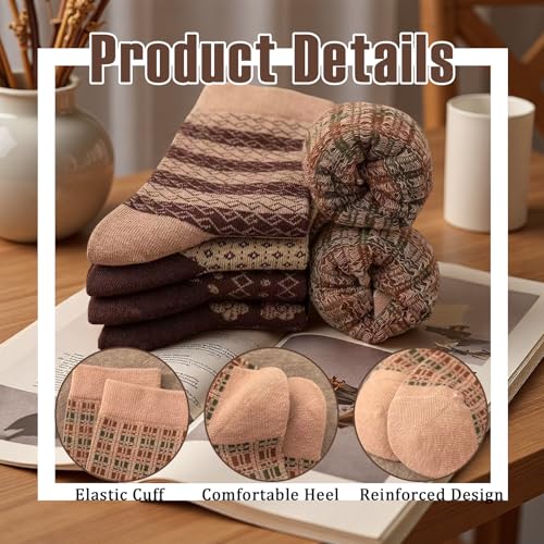 5 Pair Vintage Cotton Crew Socks for Women Pretty Aesthetic Long Preppy Ankle Socks