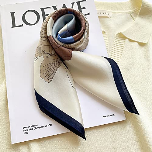 100% Pure Mulberry Silk Scarf 26" Women Square Scarf Head Scarf Neck scarf - color: Blue Flower-2