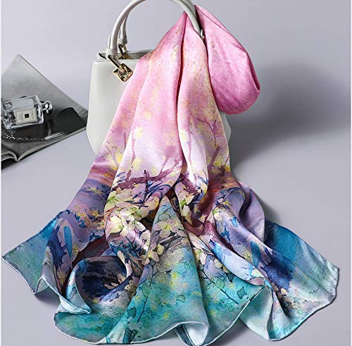 ANDANTINO 100% Silk Long Scarf-Women Large Oblong Shawls with Gift Packed - color: Pink&yellow Blossoms